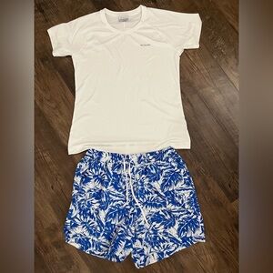 Womens Blue and White Columbia Shorts and Shirt Size M